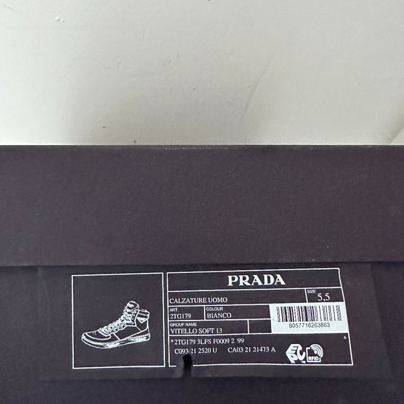 PRADA High Top Sneakers White Soft Leather Triangle Logo Lace up Men's 5.5 - Picture 2 of 11